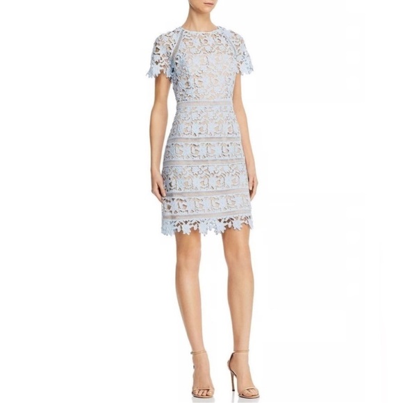 ELIZA J Floral Guipure-Lace Light Blue Short Sleeve Mini Dress sz 0P - Picture 1 of 12